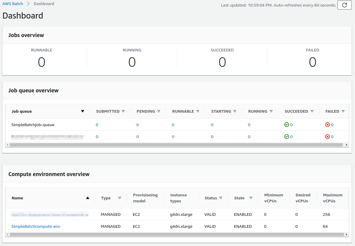 AWS Batch のコンソール画面 (ダッシュボード)